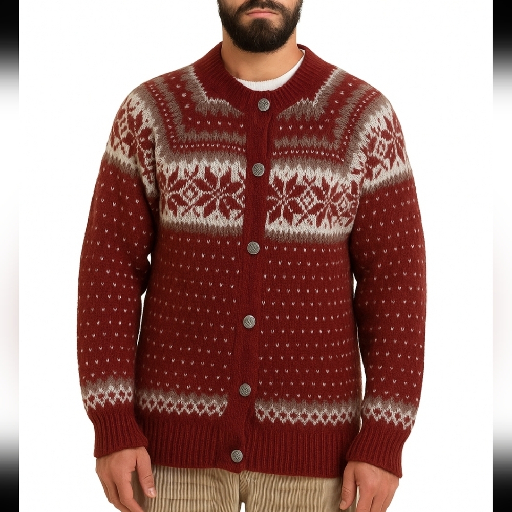 Norskwear Vintage Norweigan Wool Rust Knit Fair Isle Alpine Cardigan L